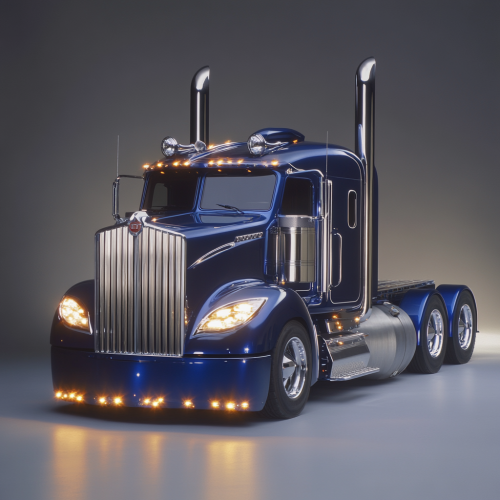 Blue Semi-Truck with Modern Design in Clear Lighting