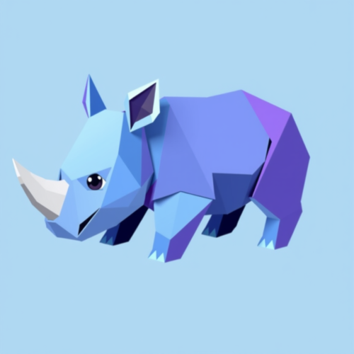 Blue and Purple Origami Baby Rhino Cartoon