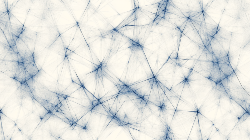 Blue geometric shapes connected on white background