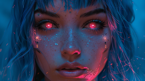 Blue-haired hero in space ship racer. Intricate gears.