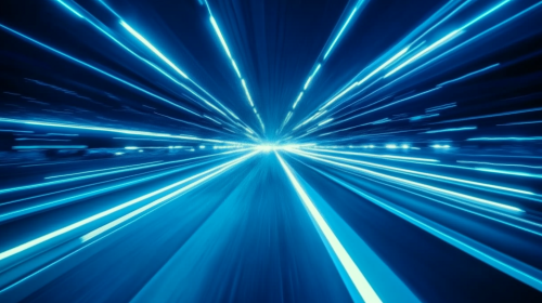 Blue highway, futuristic speed travel, neon lights, overall blue.
