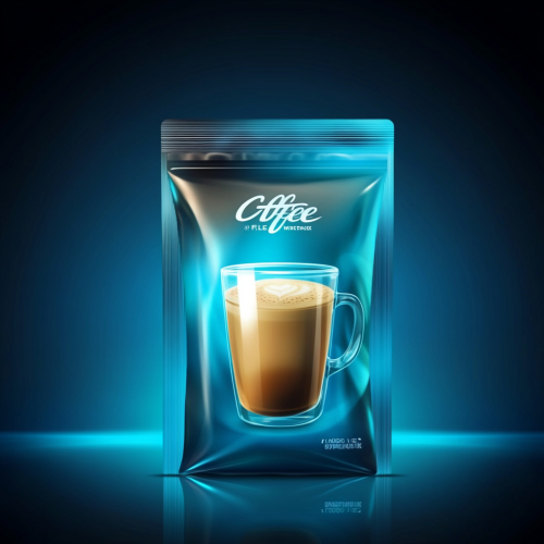 Blue neon coffee bag with latte cup design Blue neon coffee bag with latte cup design