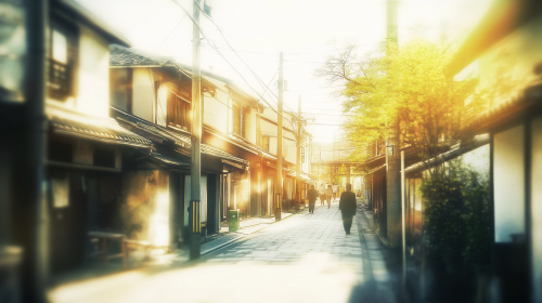 Blurry retro school sunset, Japanese city, Polaroid photo