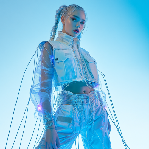 Bold Cybercore Look with Blue Lighting