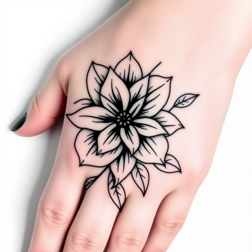 Bold black line flower tattoo for palm.