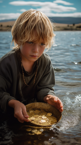 Boy Receives Golden Treasure From Mermaid at Lake