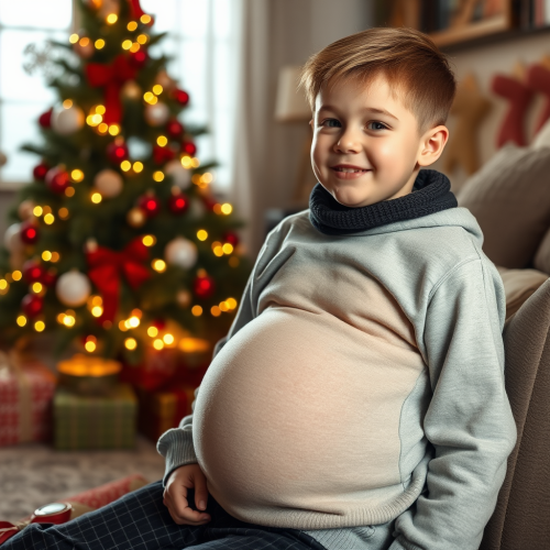 Boy Wishing for Big Belly at Christmas