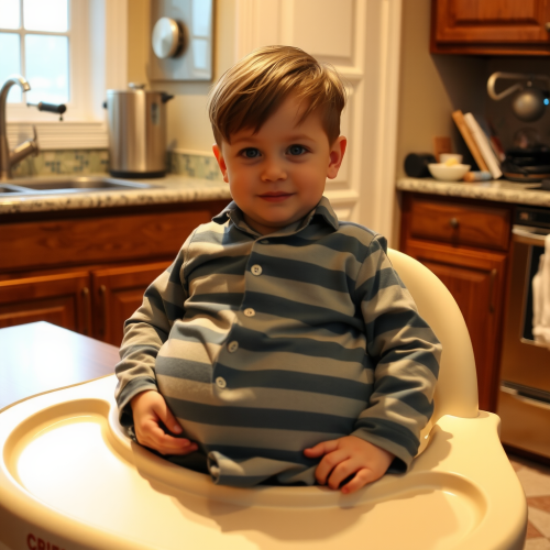 Boy in Pajamas Overeating Late Night in Kitchen