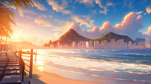 Brazilian Coastal City Rio de Janeiro Beach Sunset Ocean Cinematic Sky Realistic 16:9