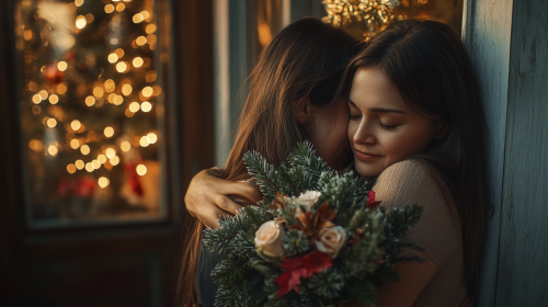Brazilian Mother and Daughter with Christmas Decorations Brazilian Mother and Daughter with Christmas Decorations