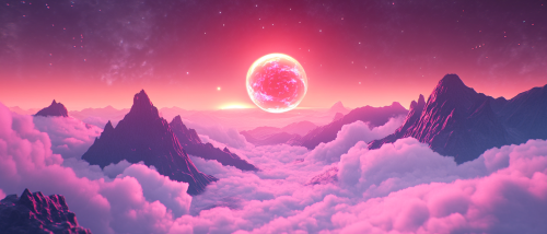 Breathtaking fantasy landscape with exploding planet at night