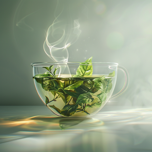 Brewing Green Tea: Close-up of Steeping Leaves