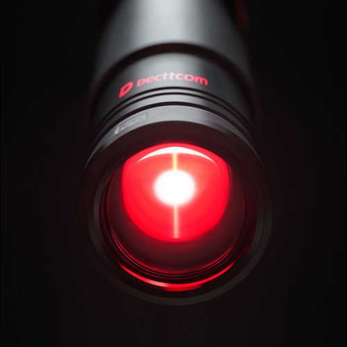 Bright red beam from close-up hiking headlamp