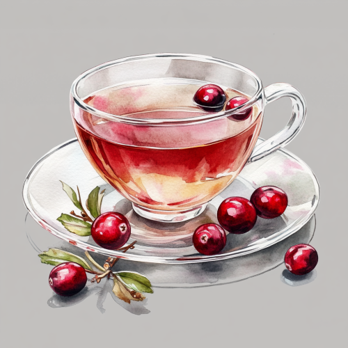 Bright watercolor illustration of cranberry tea cup
