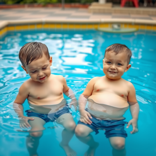 Brothers Growing Round Bellies in the Pool