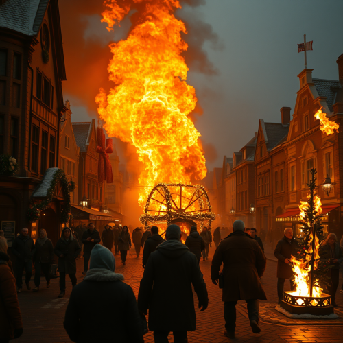 Burning Christmas Tree in Town Square Terrifies People