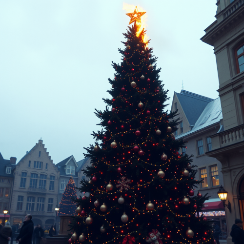 Burning Christmas Tree in the Town Square