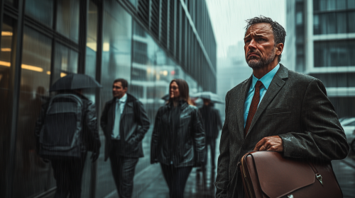 Business Man and Secretary Cry in Long Line