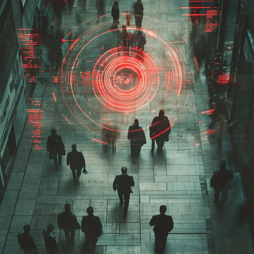 Business People on Street with Computer Targets Overlay