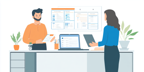 Business owner and HR consultant managing payroll confidently