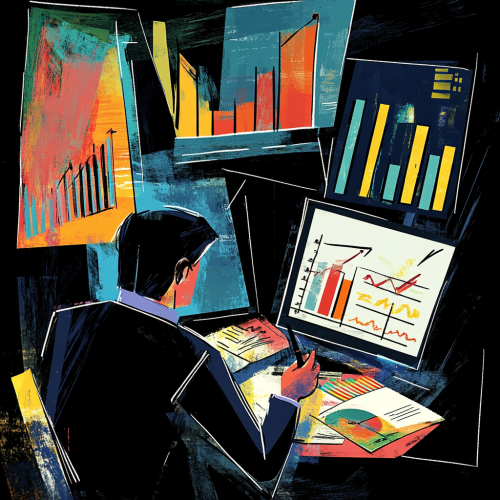 Business person analyzing costs and profits in graphs