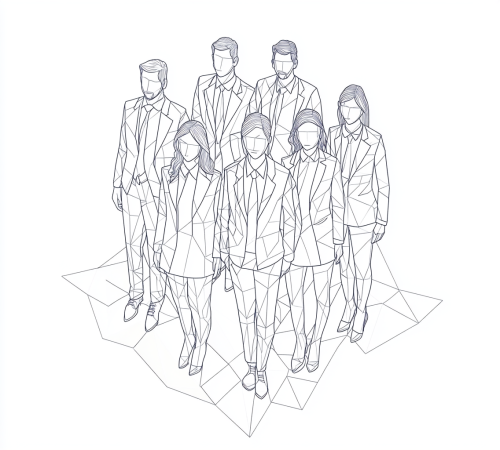 Business team drawing in isometric wireframe style