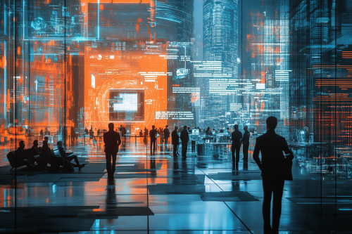 Busy City Tech Professionals Working Together