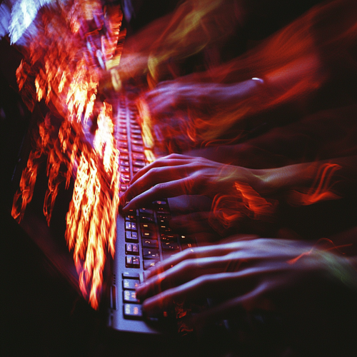 Busy hands and feet in fast, stressful motion