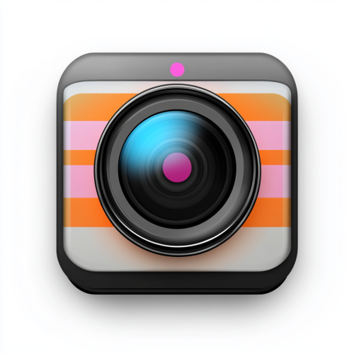 Camera Lens iOS App Icon with Retro Stripes
