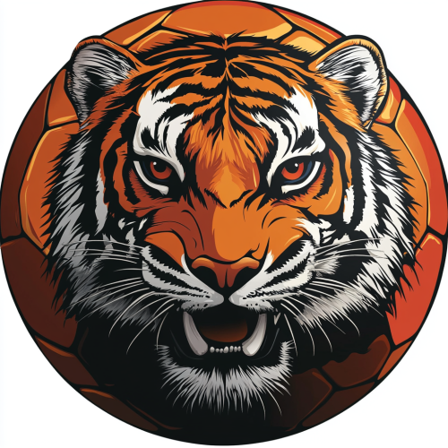 Cartoon Tiger Soccer Ball Logo in Orange and Black