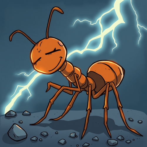 Cartoon of an Ant Killed by Lightning