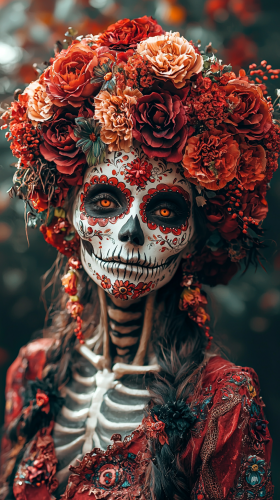 Catrina with Flower Headpiece in Dark Style