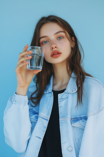 Caucasian girl photoshoot for water campaign in fresh pose