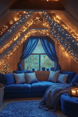 Celestial-themed attic with Christmas decor invites peace
