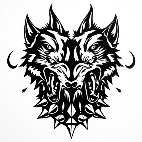 Cerberus Inspired Tattoo: Dual-Headed Black Wolf