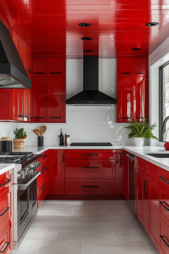 Cheerful Red Kitchen with Modern Touches