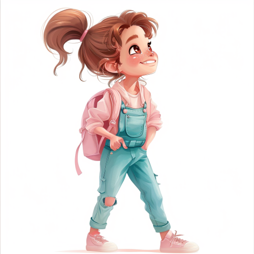 Chibi Girl with Backpack Posing in Kawaii Style