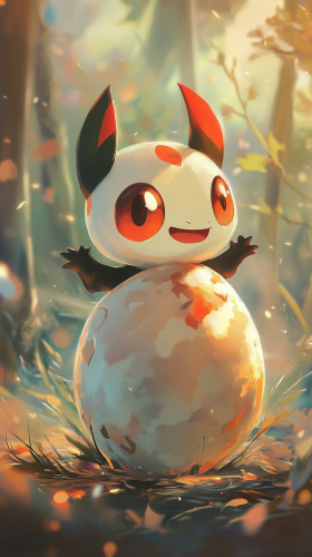 Chibi Mime Jr. Pokemon hatching from colorful egg.