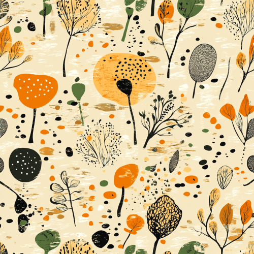 Children's Floral Drawings on Beige Seamless Pattern