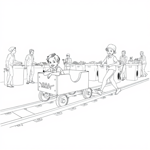 Children Enjoying Cart Ride in Playground Scene