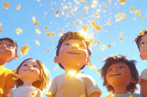 Children of different ethnicity glowing in golden light outdoors. Children of different ethnicity glowing in golden light outdoors.