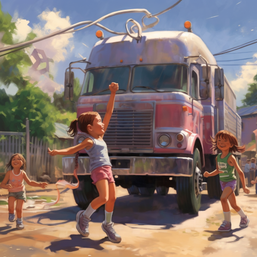 Children playing in the sun with garbage collection truck. Children playing in the sun with garbage collection truck.