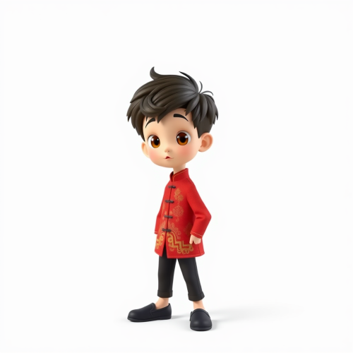 Chinese Boy in Traditional Red Jacket Illustration