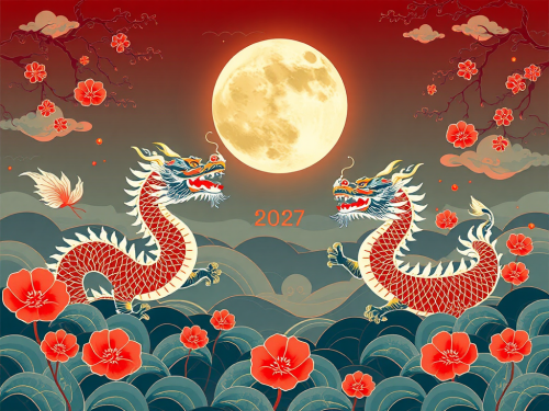 Chinese New Year Dragons Moon Wallpaper
