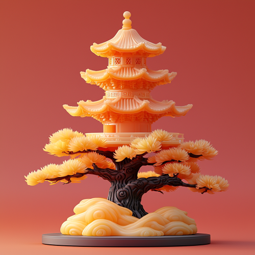 Chinese Pine Tree 3D Icon for Spring Festival
