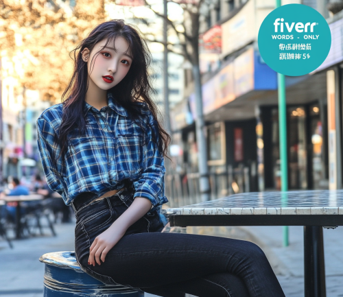 Chinese girl in plaid shirt at Fiverr cafe. Chinese girl in plaid shirt at Fiverr cafe.