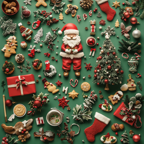 Christmas Collage with Santa, Trees, Gifts, and Cookies