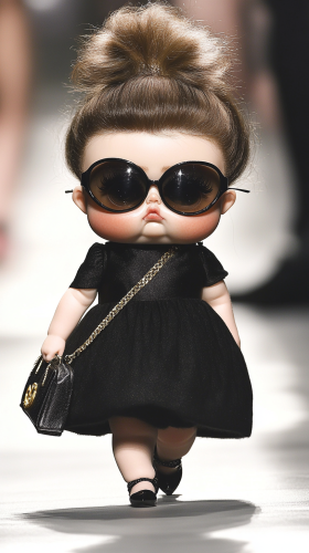 Chubby baby in fashion show runway wearing Chanel.