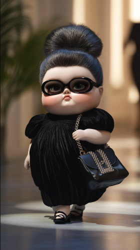 Chubby baby strut with chic style on runway.