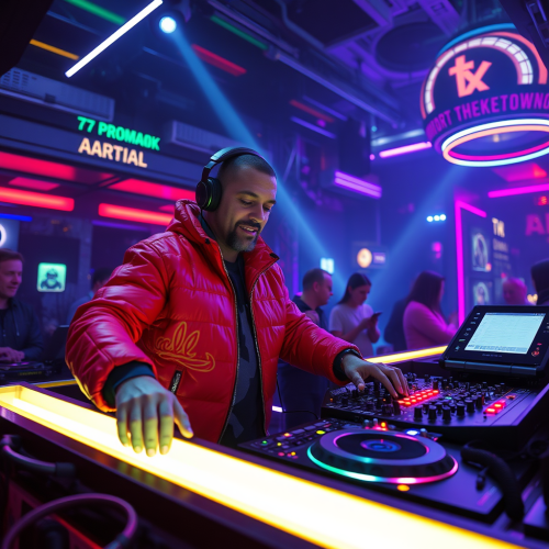 Chuck Roberts DJ'ing in a Futuristic Club
